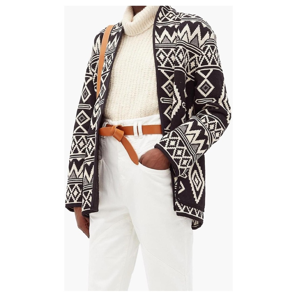 Black & Cream Geometric Open-Front Jacket